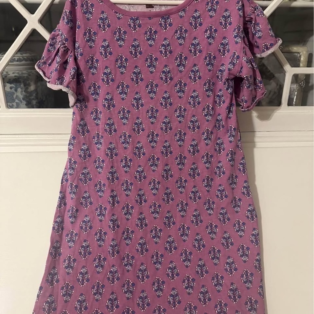 Floral Lavender Dress with Ruffle Sleeves Tea size 7 EUC